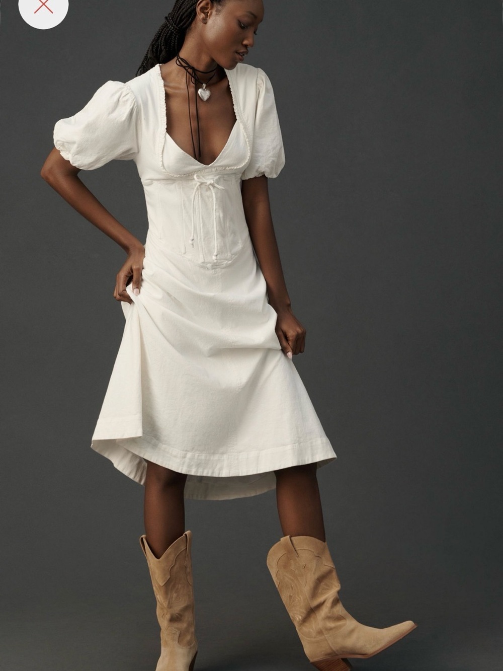 NWT Maeve by Anthropologie White Linen Blend Puff Sleeve Midi Dress XS
